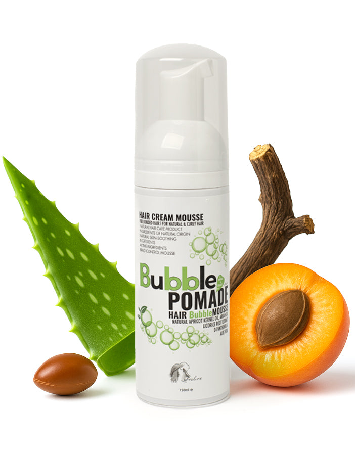 BubblePomade hajhab aloe verával, argán- és barackmag-olajjal – természetes hajhab fonott és göndör hajra hajfonóhab AFROline