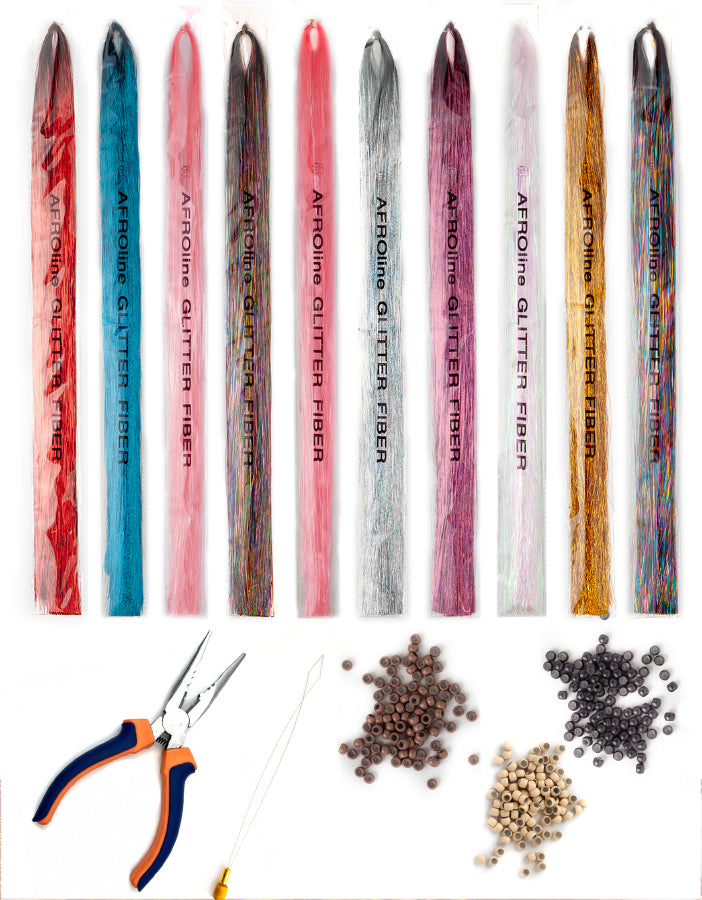 Az AFROline Glitter Szál Kezdőcsomag segítségével most mindent megkap egy helyen a lenyűgöző hajdíszek elkészítéséhez, ráadásul 3.520 Ft megtakarítással!