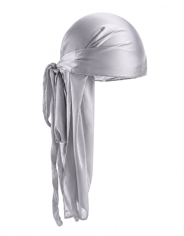 Ezüst szatén durag fejkendő hosszú hátsó lebennyel, AFROline