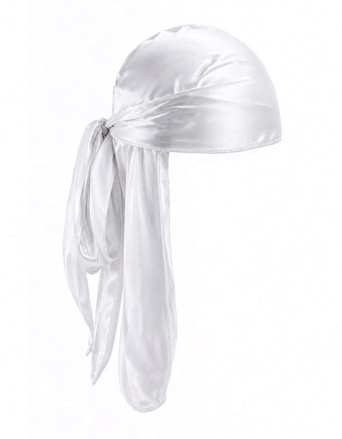 Fehér szatén durag fejkendő hosszú hátsó lebennyel, AFROline