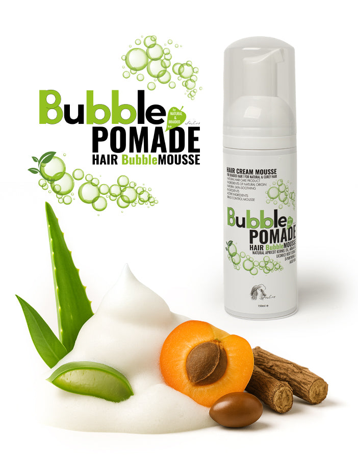 AFROline BubblePomade flakon aloe vera levéllel, édesgyökérrel, barackkal és argánolajjal – tápláló fonóhab