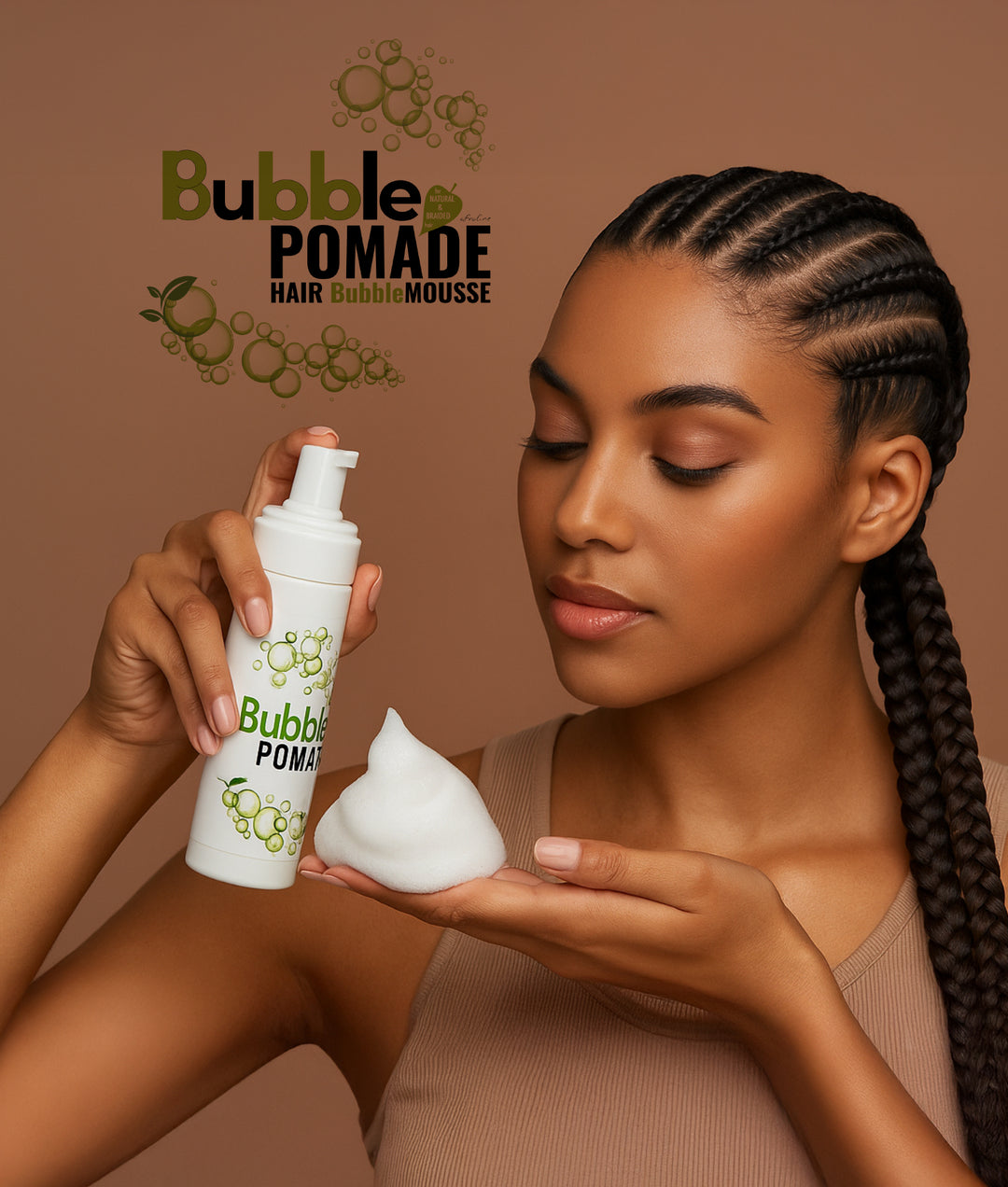 BubblePomade Hair BubbleMousse krémes hab textúrával és natúr összetevőkkel AFROline hajhab hajfonáshoz és curl defining mousse
